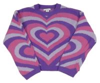 Fialovo-růžový crop svetr se srdíčky Primark