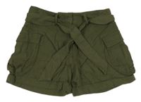 Nové - Khaki lněné cargo kraťasy s páskem Next