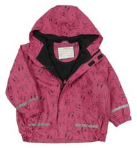 Fuchsiová nepromokavá lehce zateplená bunda s kočkami s králíky a kapucí Kiki&Koko