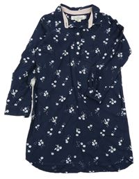 Tmavomodré květované lehké košilové šaty H&M