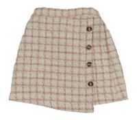 Smetanovo-růžová kostkovaná třpytivá sukně s knoflíky