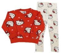 2set - Červená mikina s Hello Kitty + smetanové žebrované legíny Matalan
