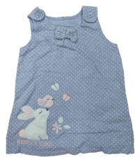 Modré puntíkaté teplákové laclové šaty se zajícem a ptáčkem George