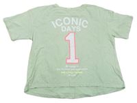 Světlezelené crop tričko s nápisem a číslem Zara