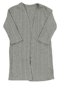 Šedý žebrovaný úpletový cardigan shein