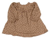 Hnědé puntíkaté šaty s volánkem Next