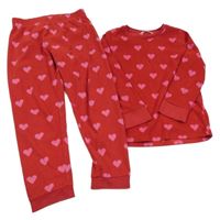Červené fleecové pyžamo se srdíčky M&S