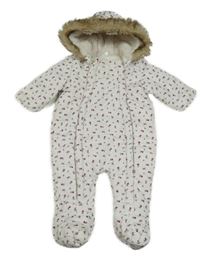 Bílá vzorovaná šusťáková zimní květovaná kombinéza s kapucí F&F