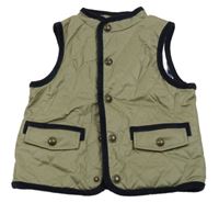 Nové - olivová šusťáková prošívaná lehce zateplená vesta s kapsami 