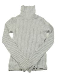 Šedý žebrovaný lehký svetr s rolákem Primark