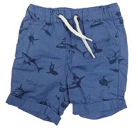 Tmavomodré plátěné kraťasy se žraloky Topomini