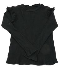 Černé žebrované triko s volánky SHEIN