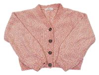 Růžovo-smetanový melírovaný žinylkový propínací crop svetr H&M