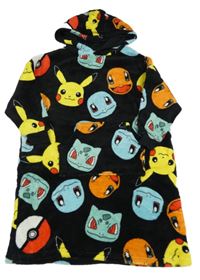 Černá plyšová oversize mikina s Pokémony a kapucí Tu