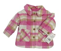 Nové - Růžovo-bílo-béžová kostkovaná košilová podšitá bunda F&F