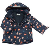 Tmavomodrá šusťáková zimní bunda s fleky a kapucí H&M