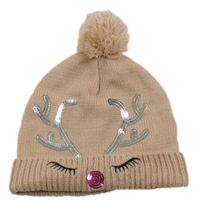 Růžová čepice se sobem a bambulí 