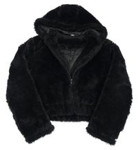 Černá kožešinová podšitá crop bunda s kapucí Matalan