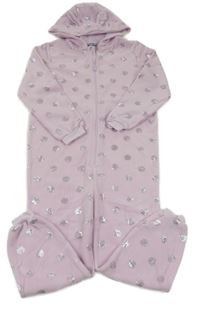 Světlerůžovo-stříbrná puntíkatá fleecová kombinéza s kapucí Pepperts