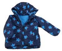 Tmavomodrá šusťáková zimní bunda s hvězdami a kapucí St. Bernard