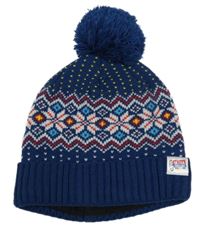 Tmavomodro-bílo-červená čepice s norským vzorem a bambulí 