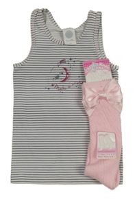 Nové - 2set - Modro-bílá pruhovaná košilka s měsícem + Světlerůžové podkolenky s mašlemi 