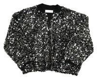Černo-stříbrný flitrový sametový bomber Dunnes Stores