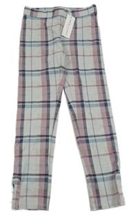 Nové - Smetanovo-bílo-modro-růžové kostkované legíny 