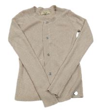 Pudrový třpytivý žebrovaný propínací svetr 