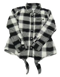 Černo-bílá kostkovaná halenka s nápisem Guess