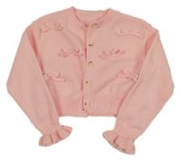 Růžový propínací crop svetr s 3D mašlemi 