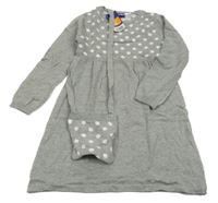 Nové - 2set - Šedo-bílé pletené šaty s puntíky + pletená puntíkatá kabelka Lupilu