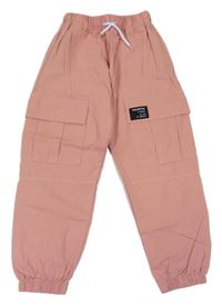 Růžové cargo cuff kalhoty s nášivkou 