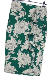 Dámská zeleno-bílá květovaná pouzdrová sukně s volánem Dorothy Perkins 