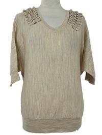 Dámské béžové úpletové tričko s volánky Mango 