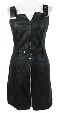 Dámské černé koženkové propínací šaty s páskem River Island 