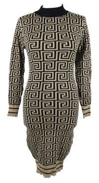 Dámské béžovo-černé vzorované svetrové šaty 