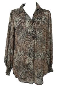 Dámská hnědo-béžová vzorovaná žoržetová halenka New Look 