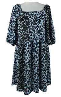 Dámské světlemodro-černé vzorované strukturované šaty Next 