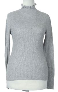 Dámský šedý žebrovaný svetr s rolákem New Look 