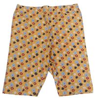 Oranžové květinové elastické kraťasy