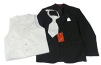 Nové- 3set- černé slavnostní sako+ bílá vesta+ kravata