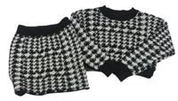 2set- černo-bílý vzorovaný crop svetr+ sukně Shein