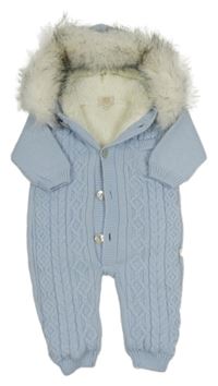 Modrá pletená zateplená kombinéza s kapucí Caramelo