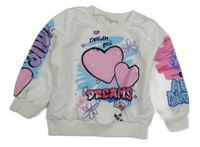 Bílá lehká mikina se srdíčky a nápisem 