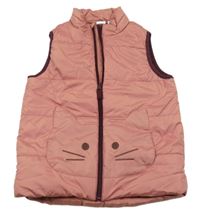 Růžová šusťáková zateplená vesta s kočkou kids