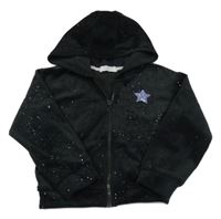 Černá třpytivá sametová propínací mikina s hvězdou a kapucí Primark
