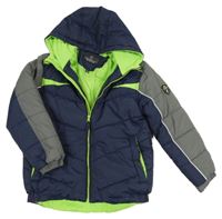 Tmavomodro-šedá šusťáková zimní bunda s kapucí 