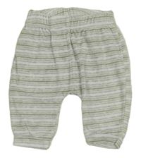 Bílo-zeleno-šedé pruhované sametové kalhoty Ergee