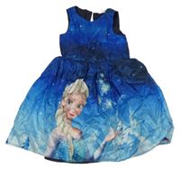 Tmavomodro-světlemodré šaty Frozen s mašlí
